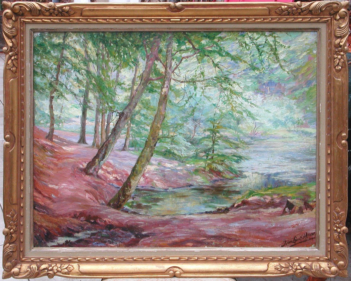 Jean Louis MINNE "Rivière en sous bois" huile sur toile 55x70